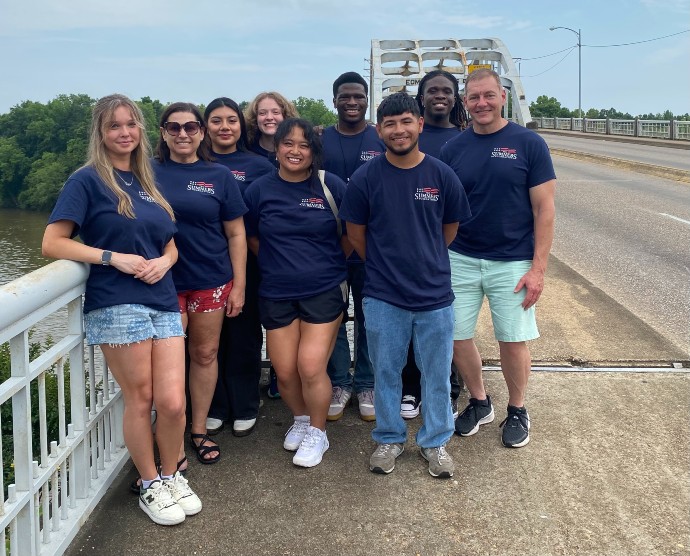 Students at the Edmund Pettus Bridge, Selma AL