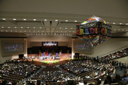 Students sitting during their graduation ceremony.