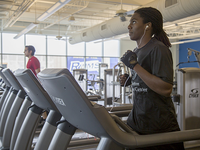Student using treadmill at Morton Fitness Center